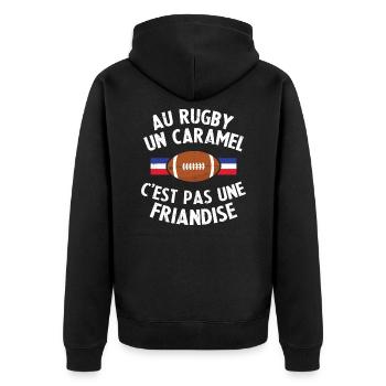 Au Rugby Un Caramel C'est Pas Une Friandise - Veste à capuche bio Premium Unisexe - noir - Dos - Nico (187cm)