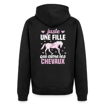 Juste une fille qui aime les chevaux humour - Veste à capuche bio Premium Unisexe - noir - Dos - Nico (187cm)