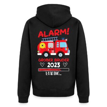 Großer Bruder 2023 Feuerwehr Alarm - Unisex Premium Bio Zip Hoodie - Schwarz - Hinten - Nico (187cm)