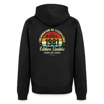 MILLÉSIME AVRIL 1981 ÉDITION LIMITÉE - Veste à capuche bio Premium Unisexe - noir - Dos - Nico (187cm)