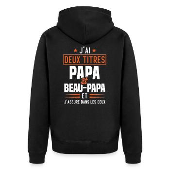 J'ai Deux Titres Papa Et Beau-papa Humour Cadeau - Veste à capuche bio Premium Unisexe - noir - Dos - Nico (187cm)