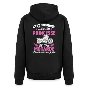 Compliqué d'être une princesse et une motarde - Veste à capuche bio Premium Unisexe - noir - Dos - Nico (187cm)