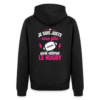 Je suis juste une fille qui aime le rugby - Veste à capuche bio Premium Unisexe - noir - Dos - Nico (187cm)