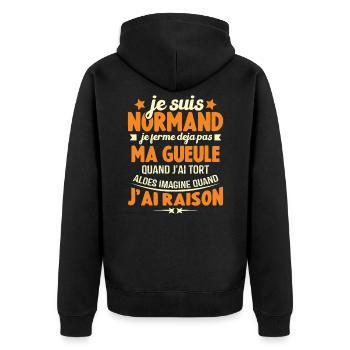 Je suis Normand je ferme déjà pas ma gueule humour - Veste à capuche bio Premium Unisexe - noir - Dos - Nico (187cm)