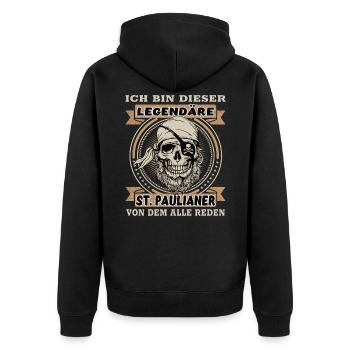 St. Pauli legendär Spruch St. Pauli - Unisex Premium Bio Zip Hoodie - Schwarz - Hinten - Nico (187cm)