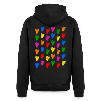 Farbenfrohe Herzen für die Liebe - Unisex Premium Bio Zip Hoodie - Schwarz - Hinten - Nico (187cm)