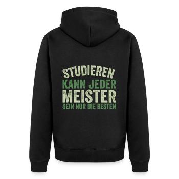Meister Prüfung Bestanderen Prüfung - Unisex Premium Bio Zip Hoodie - Schwarz - Hinten - Nico (187cm)