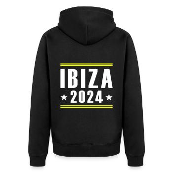 Ibiza 2024 - Unisex Premium Bio Zip Hoodie - Schwarz - Hinten - Nico (187cm)