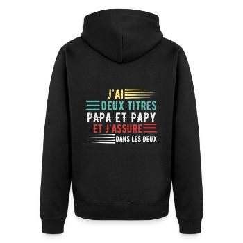 J'ai deux titres papa et papy cadeau fête des père - Veste à capuche bio Premium Unisexe - noir - Dos - Nico (187cm)