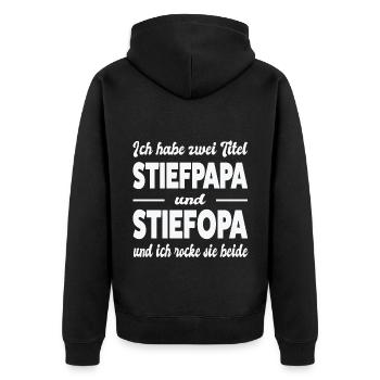 Stiefpapa Stiefopa Bonus Papa Geschenk - Unisex Premium Bio Zip Hoodie - Schwarz - Hinten - Nico (187cm)