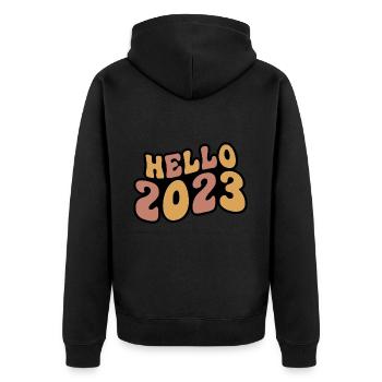 Hello 2023 gift new year 2023 vintage - Unisex Premium Organic Zip Hoodie - black - Back - Nico (187cm)