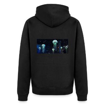 Unsterbliche Qualle - Unisex Premium Bio Zip Hoodie - Schwarz - Hinten - Nico (187cm)