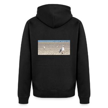 Möwen am Strand - Unisex Premium Bio Zip Hoodie - Schwarz - Hinten - Nico (187cm)