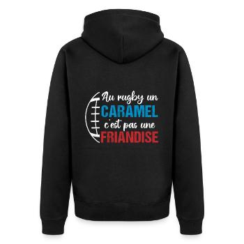 Au rugby un caramel c' est pas une friandise - Veste à capuche bio Premium Unisexe - noir - Dos - Nico (187cm)