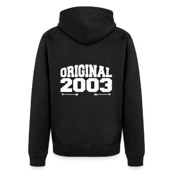 Original 2003 | Geburtstagsgeschenk 2003 - Unisex Premium Bio Zip Hoodie - Schwarz - Hinten - Nico (187cm)