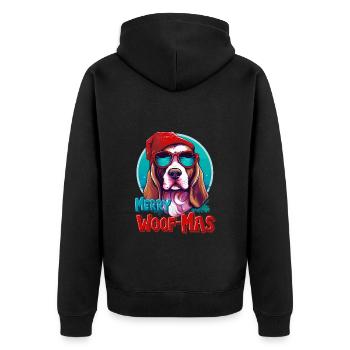 Frohe Weihnachten Basset Hund, Aquarell - Unisex Premium Bio Zip Hoodie - Schwarz - Hinten - Nico (187cm)
