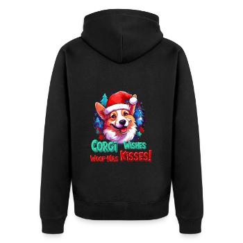 Pembroke Welsh Corgi In Red Santa Cap - Unisex Premium Organic Zip Hoodie - black - Back - Nico (187cm)