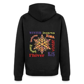 winter mehrsprachig e 53 - Unisex Premium Bio Zip Hoodie - Schwarz - Hinten - Nico (187cm)