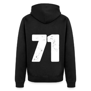 71 Zahl Trikot - Unisex Premium Bio Zip Hoodie - Schwarz - Hinten - Nico (187cm)