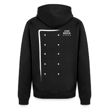 Kochjacke chefkoch hobbykoch köchin 5sterne kochen - Unisex Premium Bio Zip Hoodie - Schwarz - Hinten - Nico (187cm)
