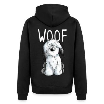 Woof Bobtail - Bobtails - Old English Sheepdog - Unisex Premium Bio Zip Hoodie - Schwarz - Hinten - Nico (187cm)