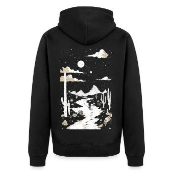 Weg durch die Wüste mit Fußspuren und Kaktus - Unisex Premium Bio Zip Hoodie - Schwarz - Hinten - Nico (187cm)