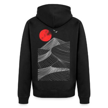 Rote Sonne über Bergen Abstrakt - Unisex Premium Bio Zip Hoodie - Schwarz - Hinten - Nico (187cm)