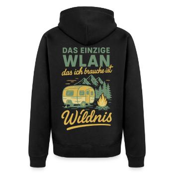 Das Einzige WLAN Das Ich Brauche Ist Wildnis - Unisex Premium Bio Zip Hoodie - Schwarz - Hinten - Nico (187cm)