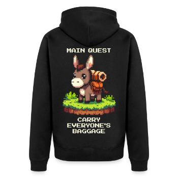 Quête de l’âne : Porter du lest - Veste à capuche bio Premium Unisexe - noir - Dos - Nico (187cm)
