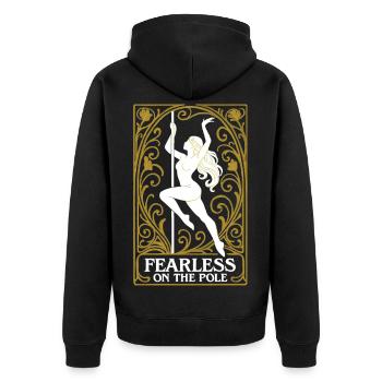 Abstrakte Pole Dance Frau im edlen Jugendstil - Unisex Premium Bio Zip Hoodie - Schwarz - Hinten - Nico (187cm)