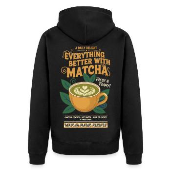 Everything Better With Matcha Fresh Foamy Matcha - Unisex Premium Organic Zip Hoodie - black - Back - Nico (187cm)