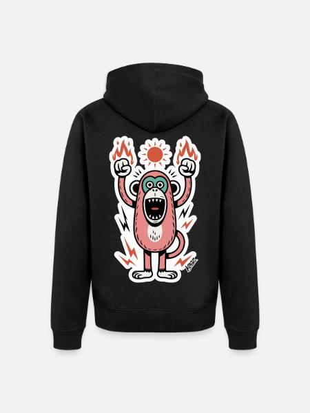 Affe mit Flammen und erhobenen Fäusten - Unisex Premium Bio Zip Hoodie - Schwarz
