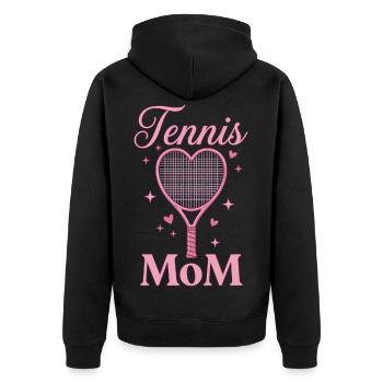 Tennis Mama Herz Racquet Design - Unisex Premium Bio Zip Hoodie - Schwarz - Hinten - Nico (187cm)