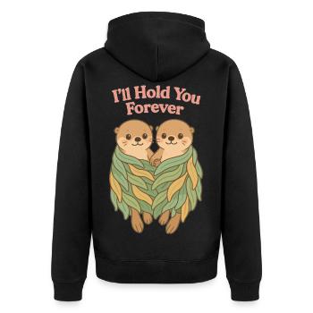 Süße Otter: I’ll Hold You Forever – Pärchen - Unisex Premium Bio Zip Hoodie - Schwarz - Hinten - Nico (187cm)