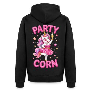Partying Mallorca Celebrating Unicorn Partycorn - Unisex Premium Organic Zip Hoodie - black - Back - Nico (187cm)