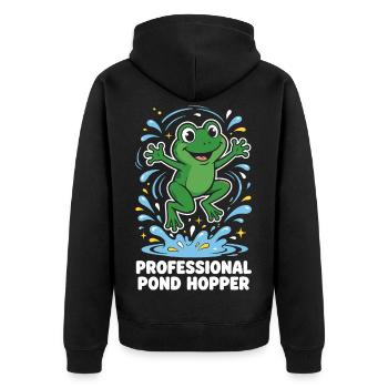 Professional Pond Hopper Frosch - Unisex Premium Bio Zip Hoodie - Schwarz - Hinten - Nico (187cm)