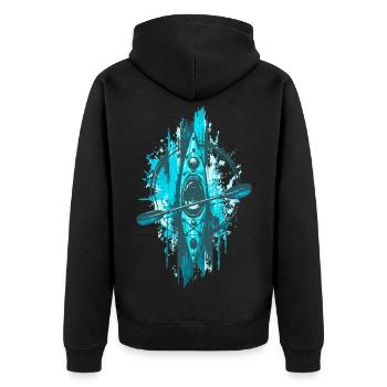 Kajak Paddeln – Kajakfahren Wassersport - Unisex Premium Bio Zip Hoodie - Schwarz - Hinten - Nico (187cm)