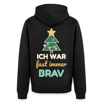 Ich war fast immer brav – Weihnachtsshirt Kinder - Unisex Premium Bio Zip Hoodie - Schwarz - Hinten - Nico (187cm)