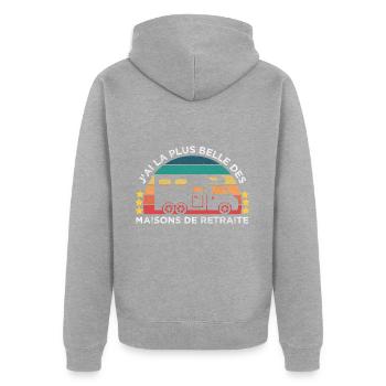 La plus belle maison de retraite humour camping - Veste à capuche bio Premium Unisexe - gris chiné - Dos - Nico (187cm)