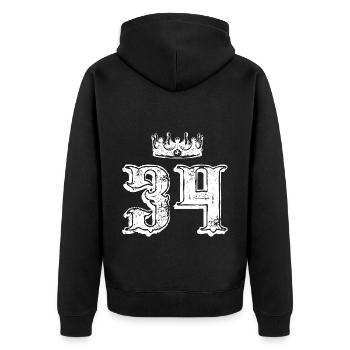 34 Zahl Krone - Unisex Premium Bio Zip Hoodie - Schwarz - Hinten - Nico (187cm)