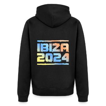 Ibiza 2024 Bunt - Unisex Premium Bio Zip Hoodie - Schwarz - Hinten - Nico (187cm)