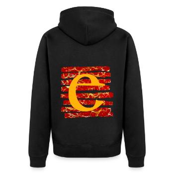 streifen e 232 e - Unisex Premium Bio Zip Hoodie - Schwarz - Hinten - Nico (187cm)
