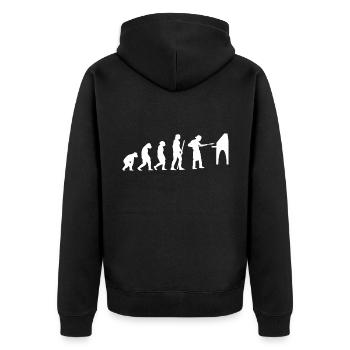 Human Evolution Pizza Delivery Guy Eating Pizza It - Unisex Premium Bio Zip Hoodie - Schwarz - Hinten - Nico (187cm)
