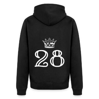 28 Zahl Krone - Unisex Premium Bio Zip Hoodie - Schwarz - Hinten - Nico (187cm)