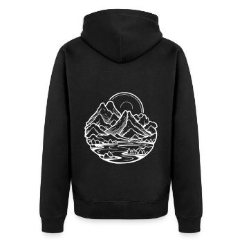 Berge Landschaft Illustration - Unisex Premium Bio Zip Hoodie - Schwarz - Hinten - Nico (187cm)