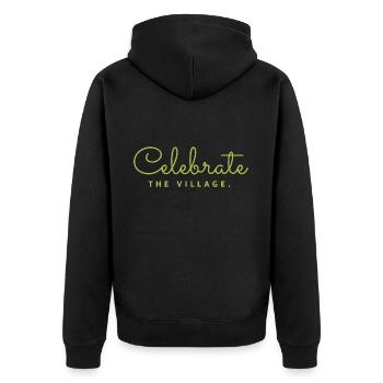 Celebrate the Village 2 2024 - Unisex Premium Bio Zip Hoodie - Schwarz - Hinten - Nico (187cm)