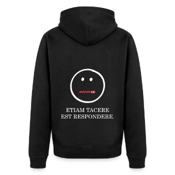 schweigen ist auch eine antwort latein weiss - Unisex Premium Bio Zip Hoodie - Schwarz - Hinten - Nico (187cm)