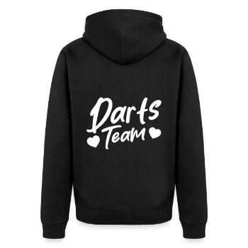 Darts Team Herz Liebe - Unisex Premium Bio Zip Hoodie - Schwarz - Hinten - Nico (187cm)
