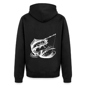 Fischen Fisch Angeln Symbol - Unisex Premium Bio Zip Hoodie - Schwarz - Hinten - Nico (187cm)