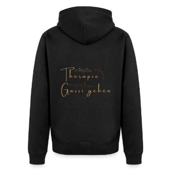 Meine Therapie ist Gassi gehen - Unisex Premium Bio Zip Hoodie - Schwarz - Hinten - Nico (187cm)